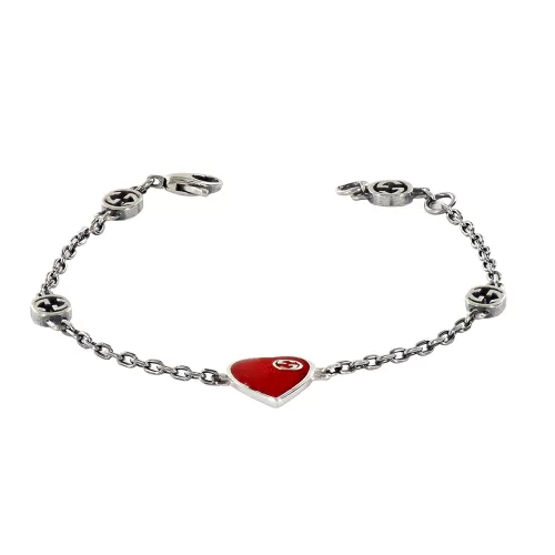 Браслет Gucci and GG Heart Enamel Silver
